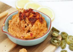 Hummus with jalapeno sun-dried tomato and red peppers
